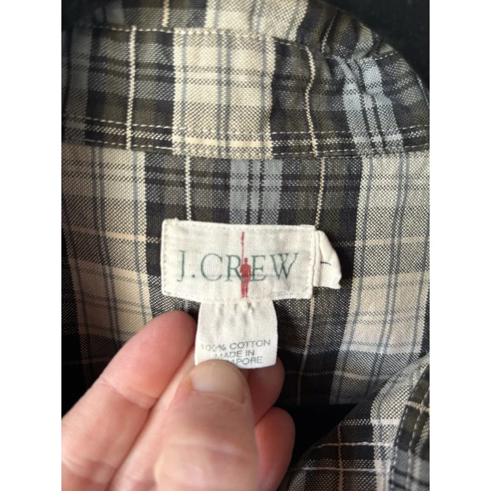 J.CREW‎ Shirt Men's L Oarsman Oar Tartan Plaid Cotton Button Down Cotton Green